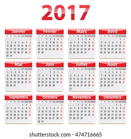 Calendar for 2017 year in French. Vector illustration