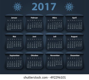 Calendar 2017 year German. Week starting on Monday. eps