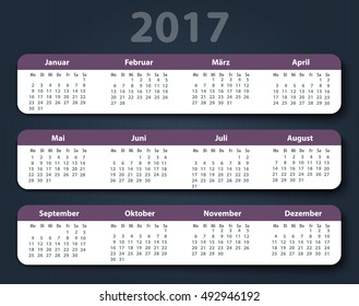 Calendar 2017 year German. Week starting on Monday. eps