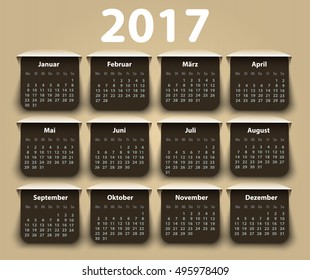 Calendar 2017 year German. Week starting on Monday. eps