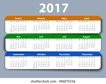 Calendar 2017 year German. Week starting on Monday. eps