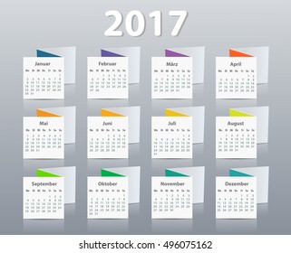 Calendar 2017 year German. Week starting on Monday. eps