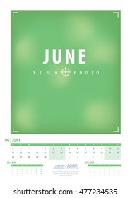 Calendar 2017 year grid design of June isolated on white background in English