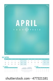 Calendar 2017 year grid design of April isolated on white background in English