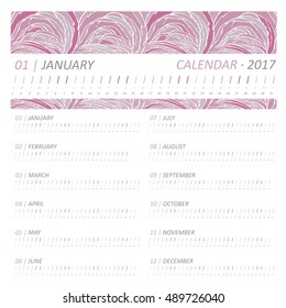 Calendar 2017 year horizontal grid design. Week starts monday. Holidays are not marked. Vector calendar for year 2017 Template. Set of 12 Months. 