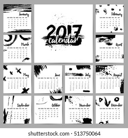 Calendar 2017 year. Modern design template with trendy abstract spots texture. Grunge and minimalist style. Calendar Scandinavian style for the decor.