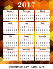 Calendar for 2017 year on abstract geometric background