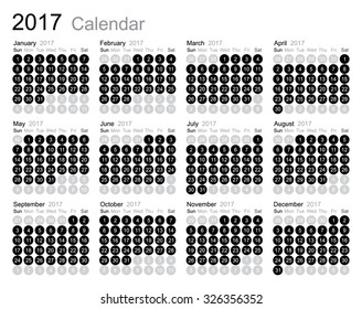 Calendar 2017 year on white background. Vector illustration.