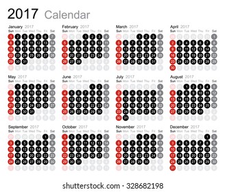 Calendar 2017 year on white background. Vector illustration.