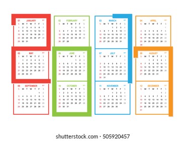 Calendar for 2017 year on white background