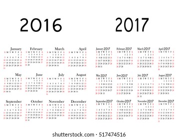 Calendar for 2017 year on white background. Vector EPS10.