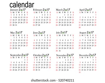 Calendar for 2017 year on white background. Vector EPS10.