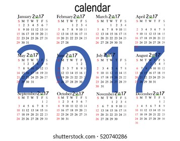 Calendar for 2017 year on white background. Vector EPS10.