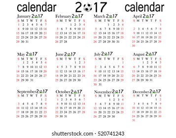 Calendar for 2017 year on white background. Vector EPS10.