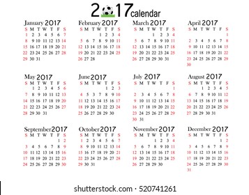 Calendar for 2017 year on white background. Vector EPS10.