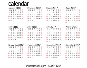 Calendar for 2017 year on white background. Vector EPS10.