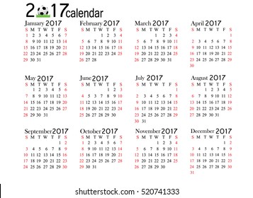 Calendar for 2017 year on white background. Vector EPS10.