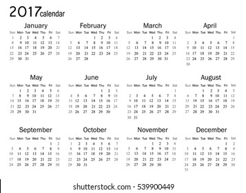 Calendar for 2017 year on white background. Vector EPS10.