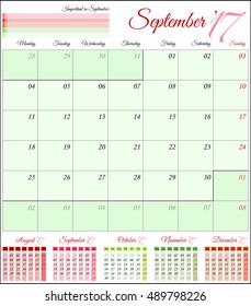 Calendar for 2017 year. Planner template. Vector design print template. Week starts Monday. Set of 12 calendar pages. Stationery design