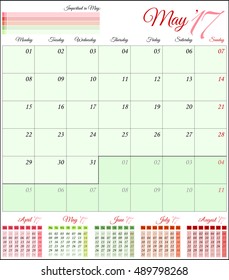Calendar for 2017 year. Planner template. Vector design print template. Week starts Monday. Set of 12 calendar pages. Stationery design