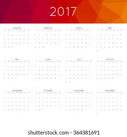 Calendar 2017 year simple style. With abstract geometric triangle mosaic tessllation header,banner.  Week starts from sunday