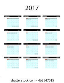 Calendar 2017 year simple style. Week starts from sunday