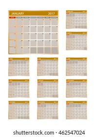 Calendar 2017 year simple style. Week starts from sunday