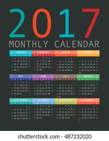 Calendar 2017 year simple style. Week starts from sunday