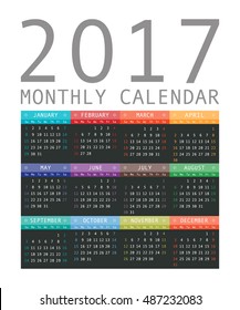 Calendar 2017 year simple style. Week starts from sunday