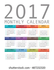 Calendar 2017 year simple style. Week starts from sunday