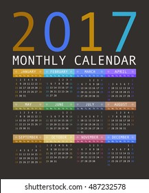 Calendar 2017 year simple style. Week starts from sunday