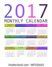 Calendar 2017 year simple style. Week starts from sunday