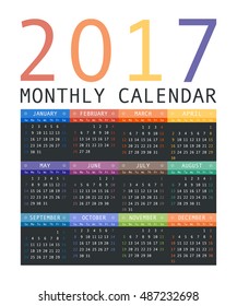 Calendar 2017 year simple style. Week starts from sunday