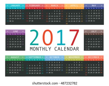 Calendar 2017 year simple style. Week starts from sunday