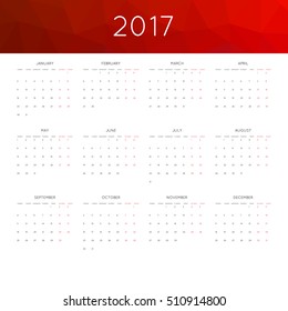 Calendar 2017 year simple style. With abstract geometric triangle mosaic tessellation header,banner.  Week starts from monday.