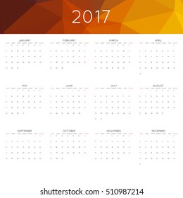 Calendar 2017 year simple style. With abstract geometric triangle mosaic tessellation header,banner.  Week starts from sunday.