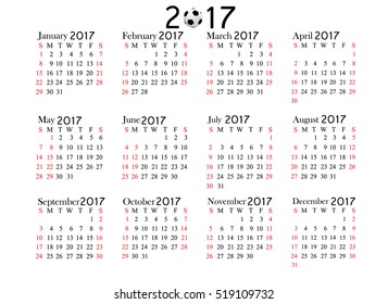 Calendar 2017 year simple style. Week starts from sunday