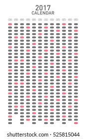 Calendar 2017 for a year start week from Sunday, vector illustration