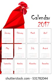 Calendar for 2017 year, universal design on a white background with the original cock in header. New 2017 - year of Fire Rooster in Chinese calendar. Vector infinitely scalable layout