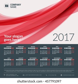 Calendar for 2017 year. Vector design stationery template. Week starts Monday. Flat style color vector illustration. Yearly calendar template