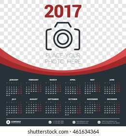 Calendar for 2017 year. Vector design stationery template. Week starts Monday. Flat style color vector illustration. Yearly calendar template