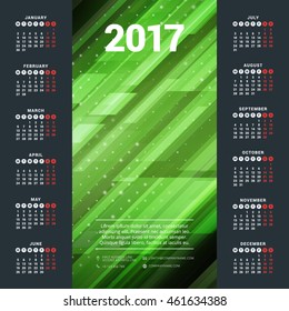 Calendar for 2017 year. Vector design stationery template. Week starts Monday. Flat style color vector illustration. Yearly calendar template