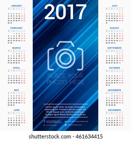 Calendar for 2017 year. Vector design stationery template. Week starts Monday. Flat style color vector illustration. Yearly calendar template