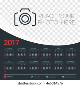 Calendar for 2017 year. Vector design stationery template. Week starts Sunday. Flat style color vector illustration. Yearly calendar template