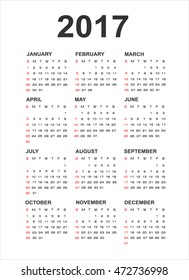 Calendar 2017 year vector design template - Minimalism Style