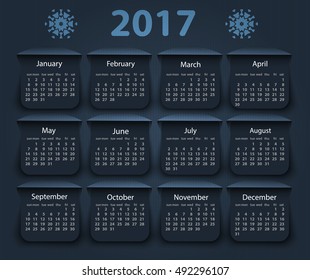 Calendar 2017 year vector design template. EPS10