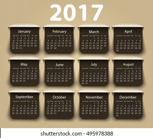 Calendar 2017 year vector design template. EPS10