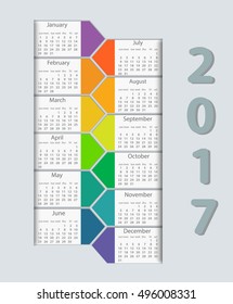 Calendar 2017 year vector design template. EPS10