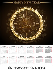 Calendar for 2017 year. Vector design stationery template. Week starts Sunday. Flat style color vector illustration. Yearly calendar template