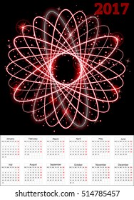 Calendar for 2017 year. Vector design stationery template. Week starts Sunday. Flat style color vector illustration. Yearly calendar template